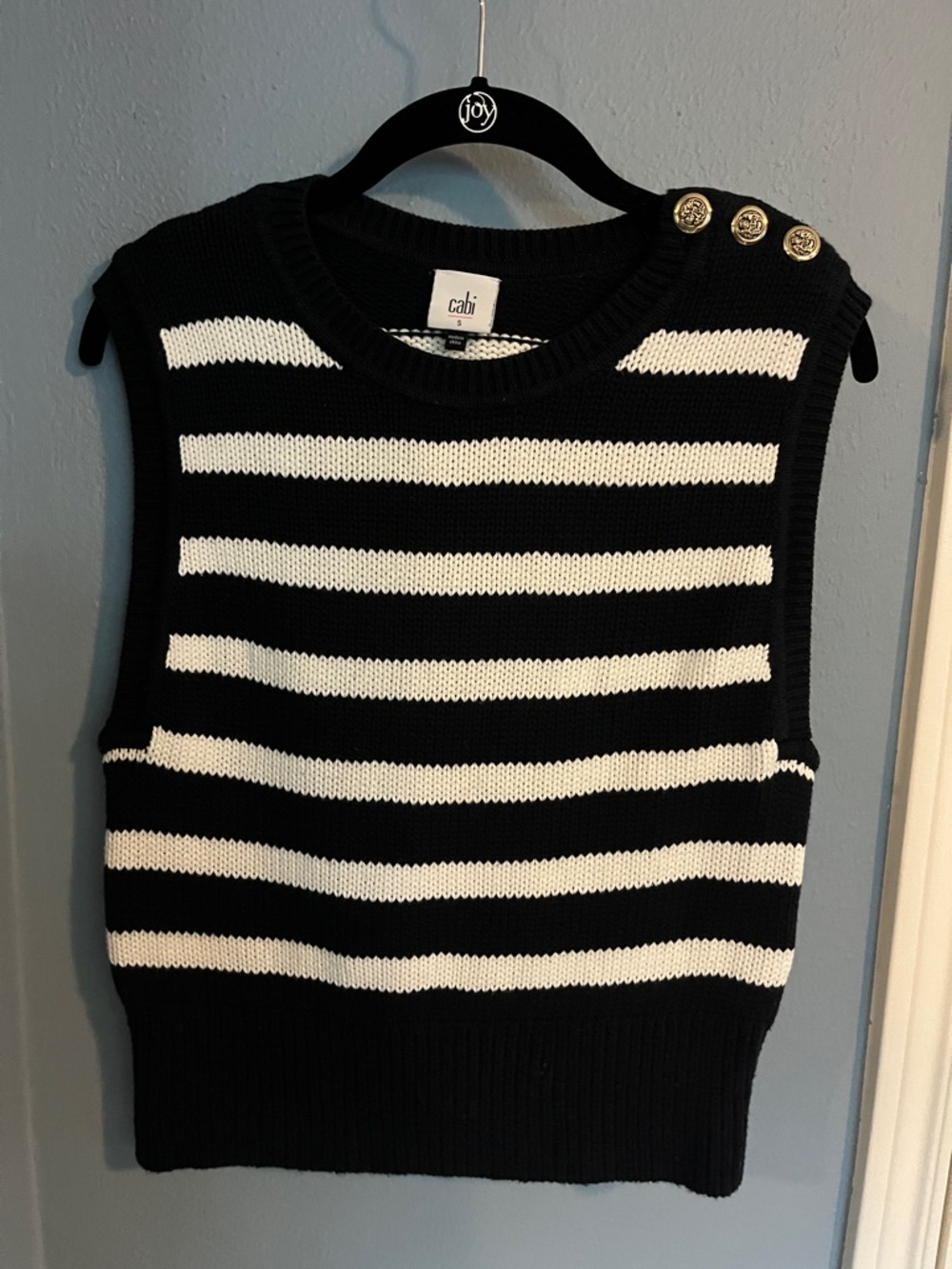 Cabi Navy & White Striped Knit Sleeveless Sweater Vest
